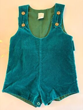 Vintage 1980s Kids Teal Corduroy Romper Shorts